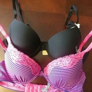 SET of 2: Pink & Navy striped, & Black Bridget Bra
